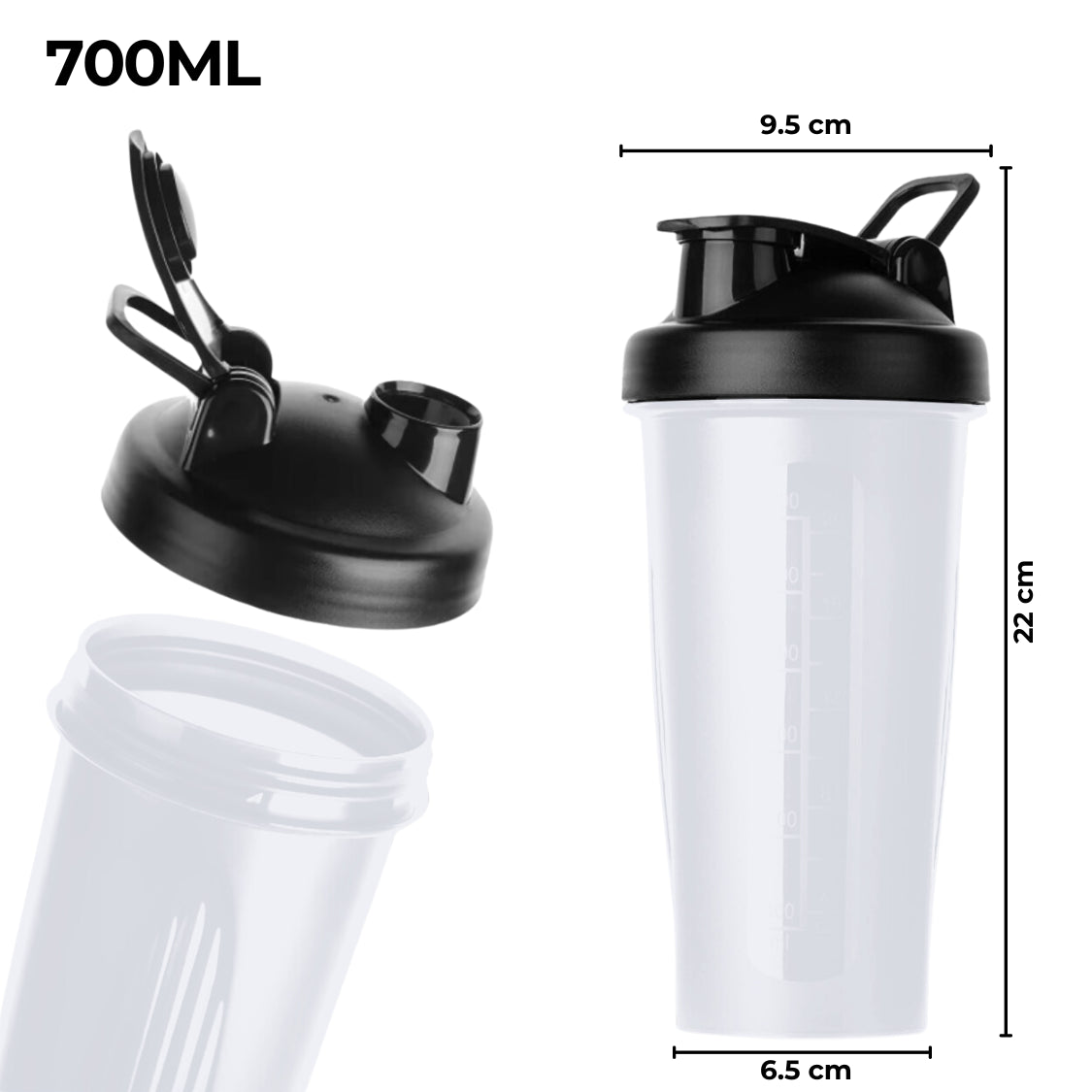 Essential Shakebeker Transparant Zwart - 700 ML